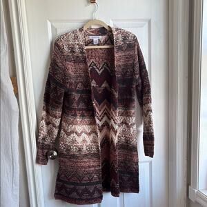 Pink and Brown Geometric Cardigan Sweater